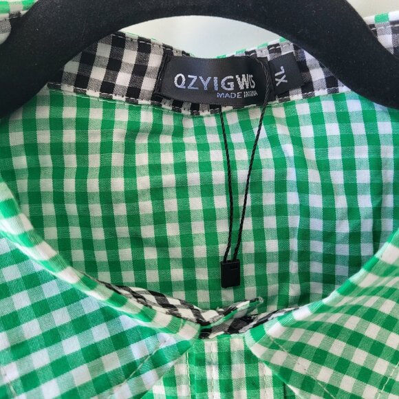 Gingham Plaid Button Up Shirt Mens Green Black Two Tone Preppy Holiday NWT - Picture 6 of 7